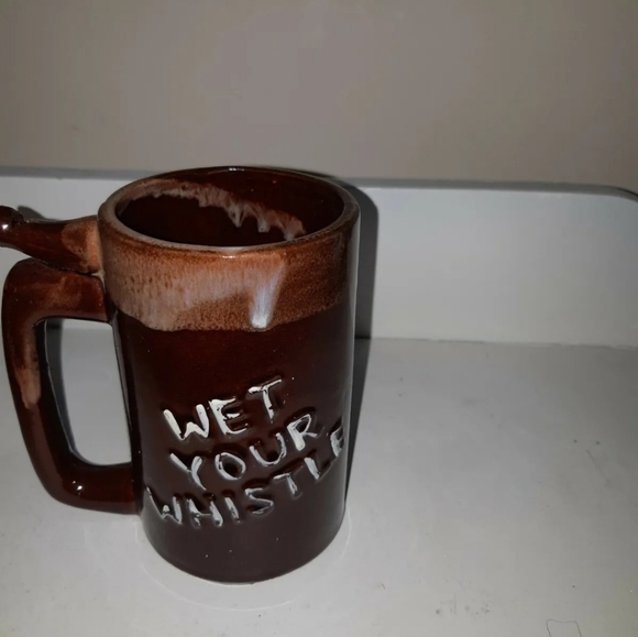 Vintage Made Japan Beer Mug ''Went ti P Leave this drink Alone'' Brown  5'' tall - Picture 2 of 6